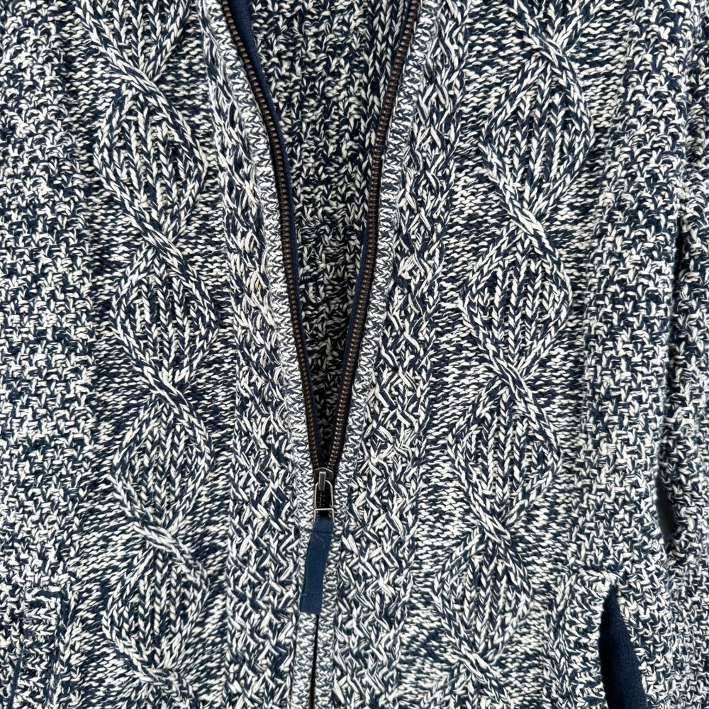 LL Bean Signature Navy Marled Cable Knit Zip Hoodie Sweater Cardigan Women's M - Picture 4 of 14